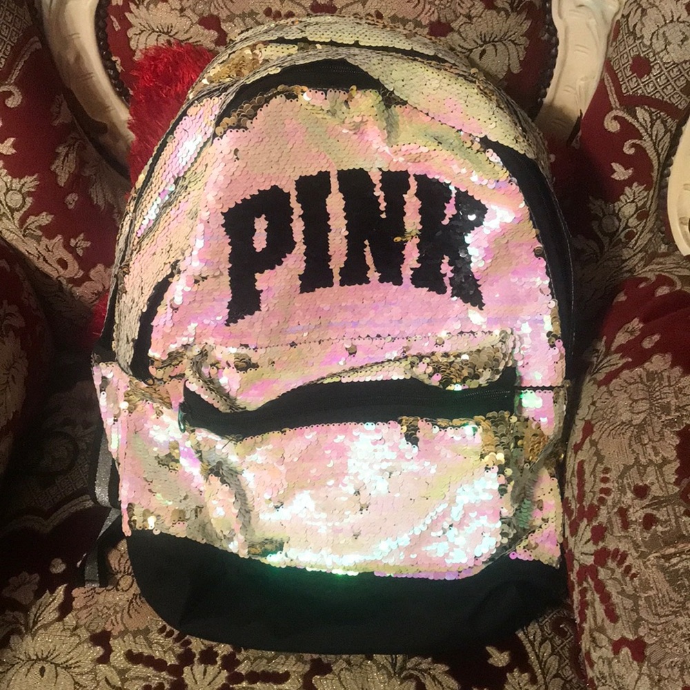 PINK Victoria's Secret Sequin Backpack - Gold and Pink